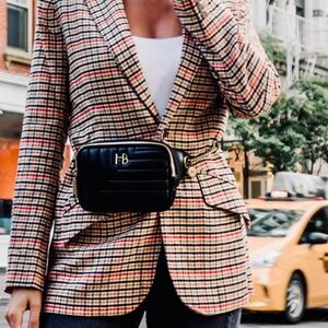 HENRI BENDEL 712 Quilted Belt Bag Fanny Pack Pouch Black Leather Brass Gold